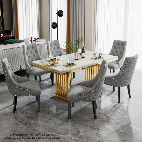 โต๊ะอาหารหินอ่อน WISDOM DESIGN FURNITURE รุ่น LOGAN 160 ซม. สีมาร์เบิ้ล/ทอง_4
